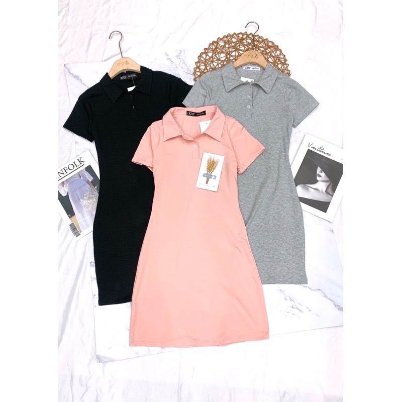 Váy Polo Trơn SuzaHouse Pastel Nữ 🌸 Đầm cổ sơ mi dáng ôm body, thun cộc tay màu