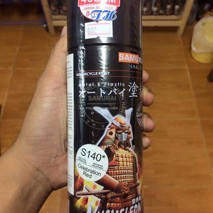 Combo 4 chai sơn samurai S140* Màu đỏ celebration gồm: uch210 - 2/102 - s140 - k1k - giấy nhám p800