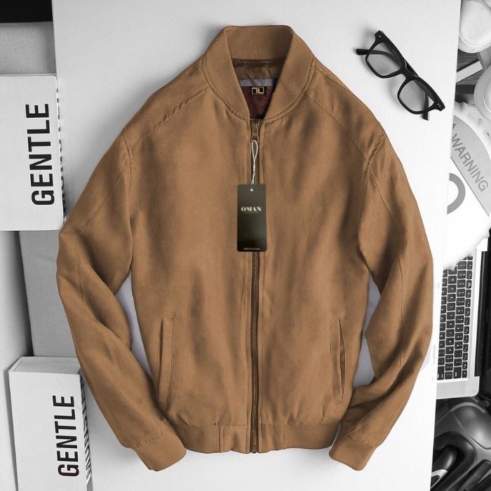 Áo khoác mỏng nam OMAN, áo bomber da lộn lót gió form rộng thời trang - AK64