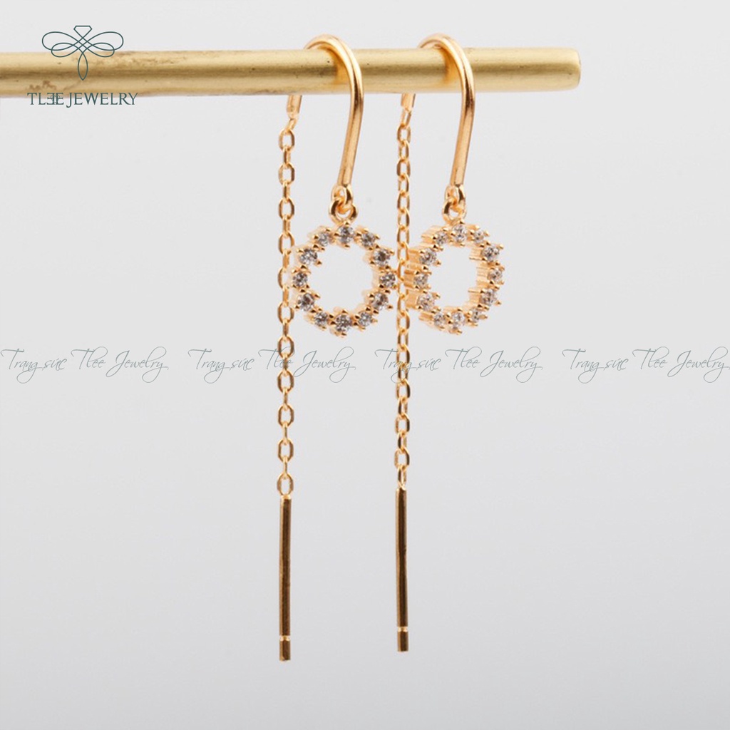 Khuyên tai bạc nữ TLEE circle dáng tua dài móc cài NCJ B0156
