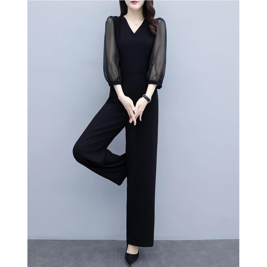 Bộ Jumset Cổ V Tay Voan Cao Cấp - Áo Liền Quần Xô Lụa Tay Dài Sang Trọng Quảng Châu Tôn Dáng | BigBuy360 - bigbuy360.vn