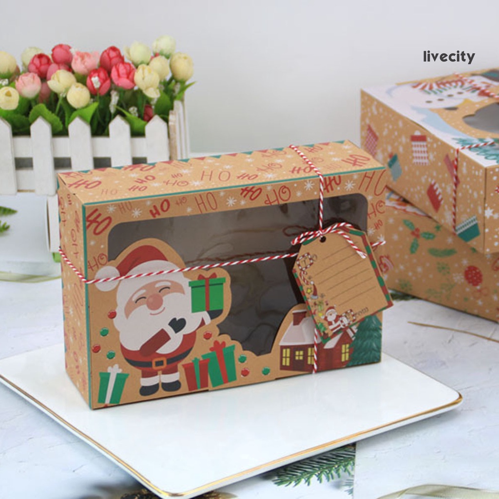 Set 12 hộp đựng bánh quy kẹo họa tiết ông già noel/ người tuyết giấy kraft tiện lợi dành cho Giáng Sinh