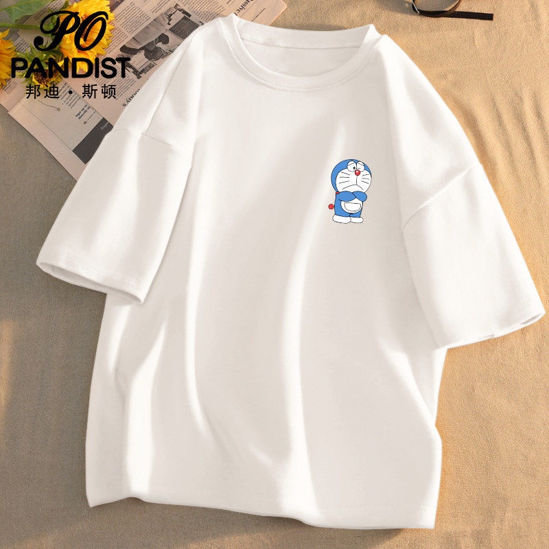 Áo Thun Tay Ngắn Dáng Rộng Vải Cotton Thoáng Khí In Hoạt Hình Doraemon Thời Trang Mùa Hè Cho Nam
