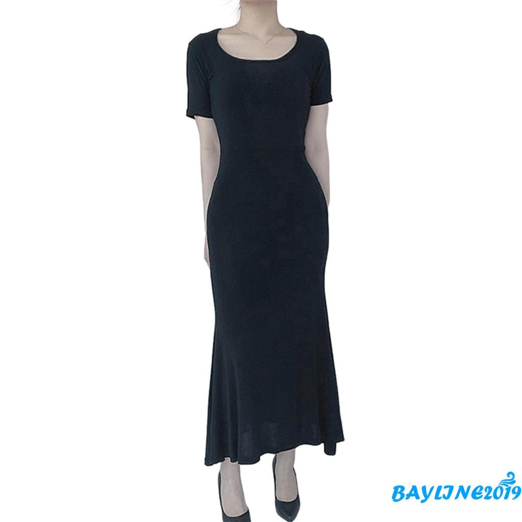 Đầm Tay Ngắn Cổ Chữ U Màu Sắc Thanh Lịch Dành Cho Nữ