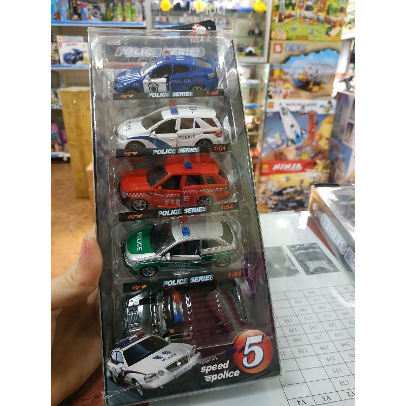Bộ 5 xe cảnh sát bằng sắt mở cánh, bánh đà