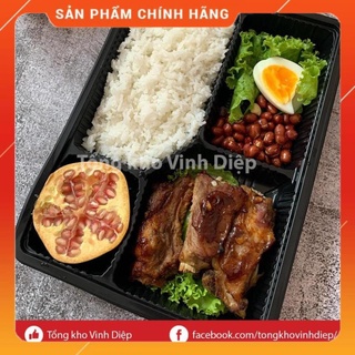 Combo 50 hộp cơm nhựa 4 ngăn dùng 1 lần kèm đũa, thìa nhựa