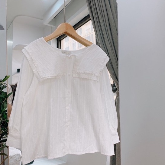 Áo babydoll 2 bèo cổ 2502, áo sơ mi tiểu thư