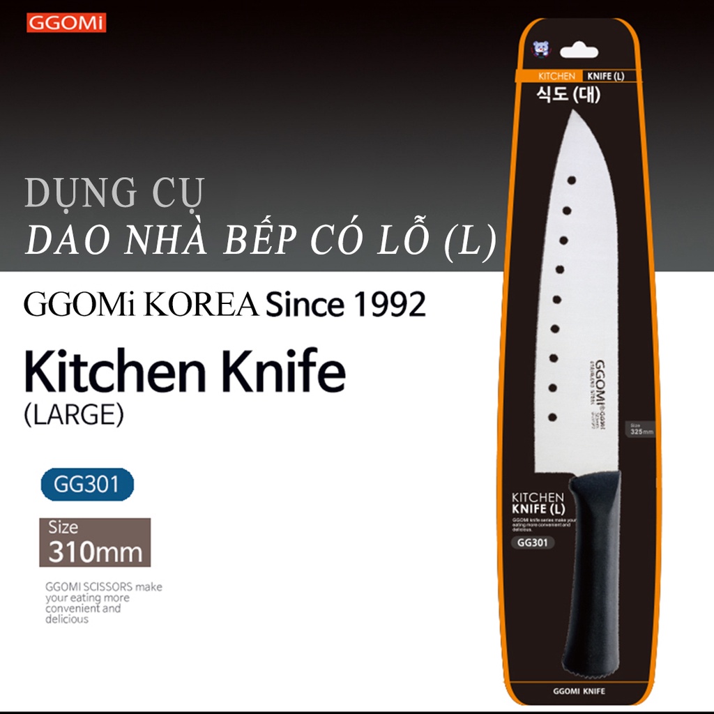 Dao nhà bếp dài 33cm, lưỡi dao dài 21cm bằng thép không gỉ an toàn sức khỏe của GGOMi Hàn Quốc GG301