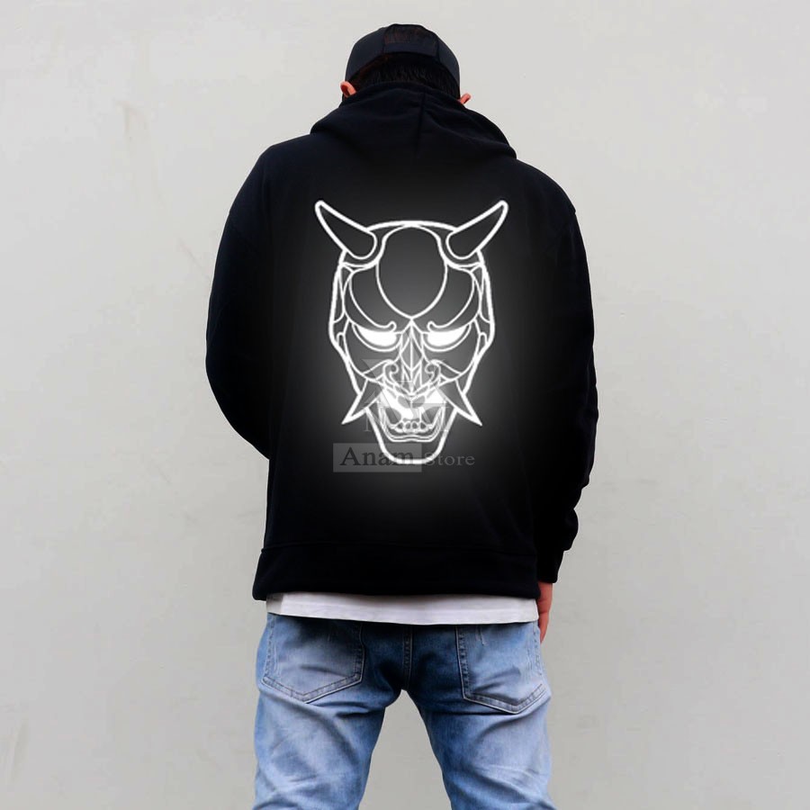 Áo khoác hoodie dây kéo nam nữ,Phản quang quỷ oni, nỉ ngoại, 2 màu trắng đen, Anam Store