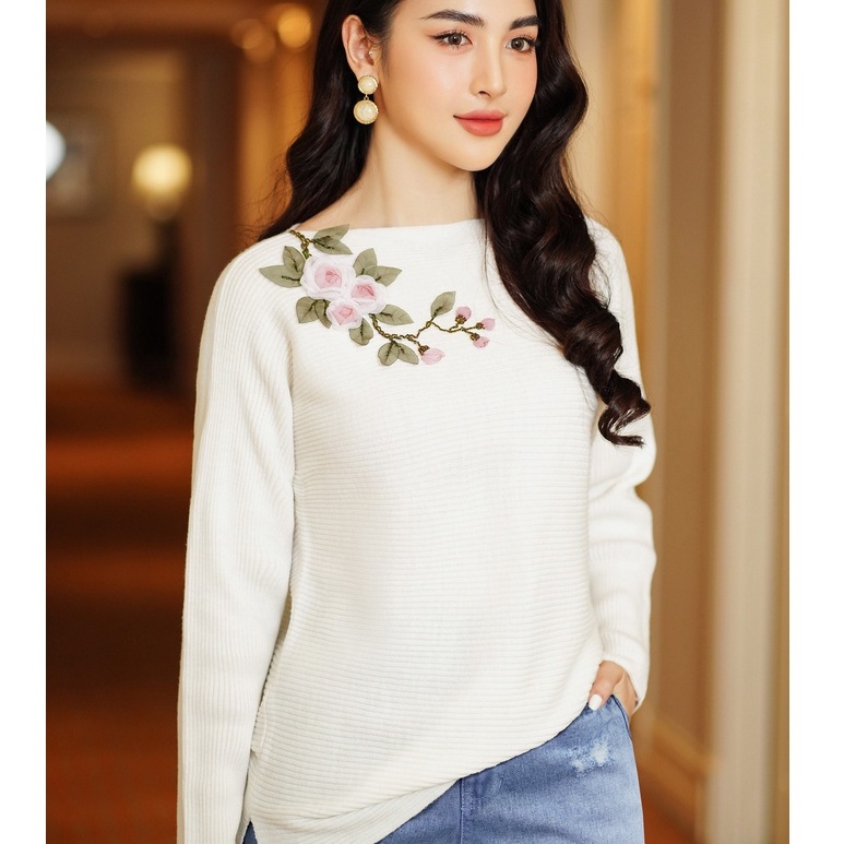 Áo len nữ Hongvic trắng tay dơi AL20