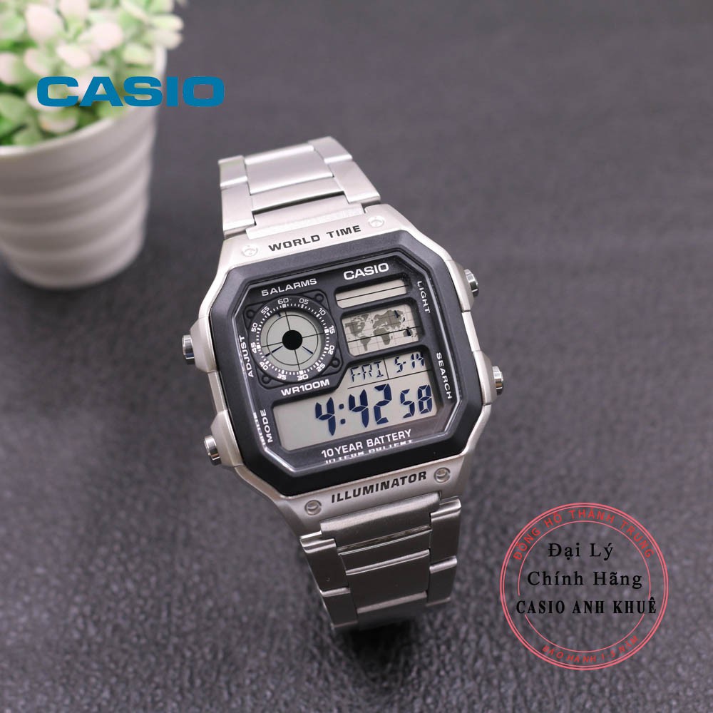 Đồng hồ Nam Casio WorldTime AE-1200WHD-1AVDF dây kim loại