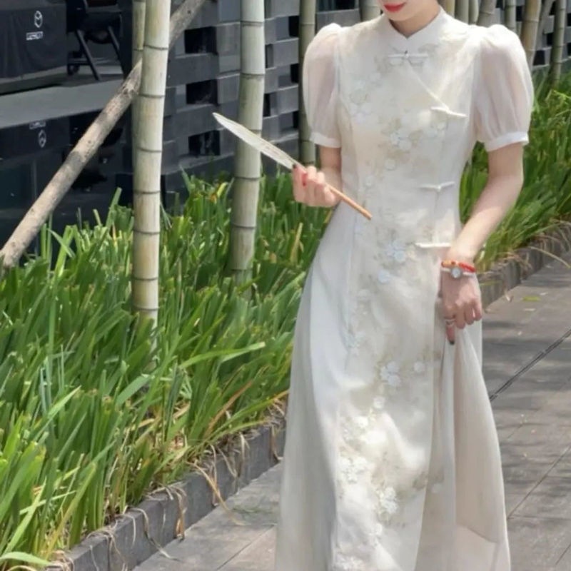 Sườn xám cách tân nữ hán phục đầm sườn xám truyền thống Trung Quốc sang trọng dáng dài mùa hè từ 45--70 kg