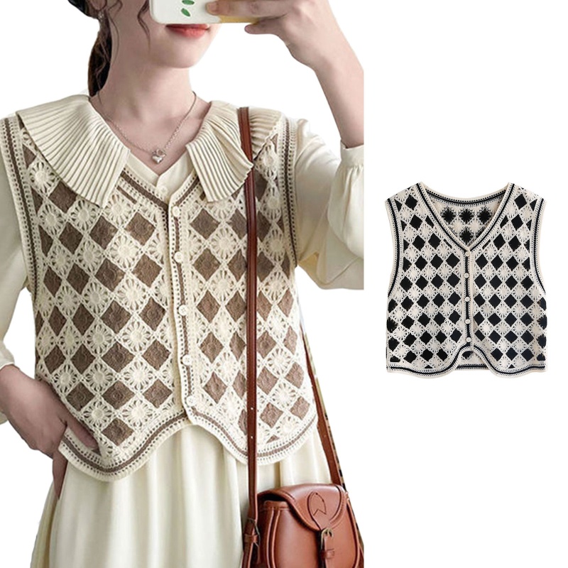 Áo Sweater Dệt Kim Không Tay Cài Nút Họa Tiết Kẻ Sọc Thời Trang Mùa Thu Cho Học Sinh