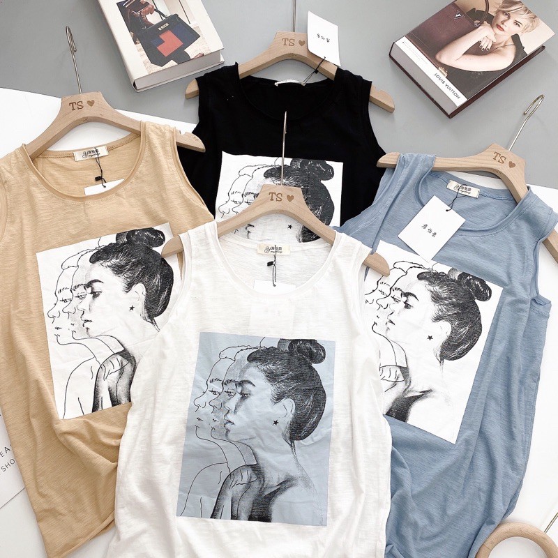 Áo 3 lỗ tanktop hình cô gái phom to dấu quần cá tính