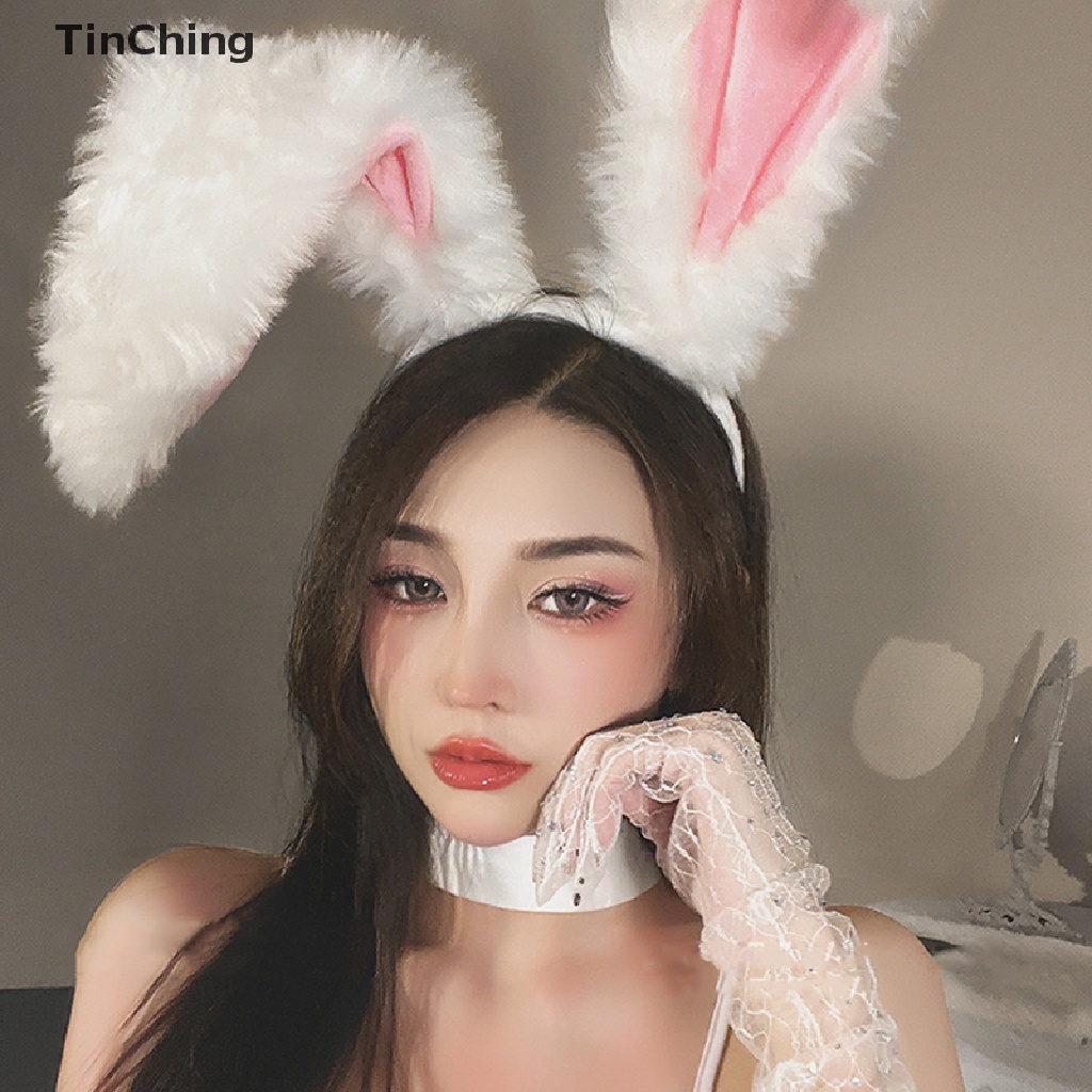 Băng Đô Tai Thỏ Dài Phối Lông Hóa Trang Dễ Thương Cho Bé Gái