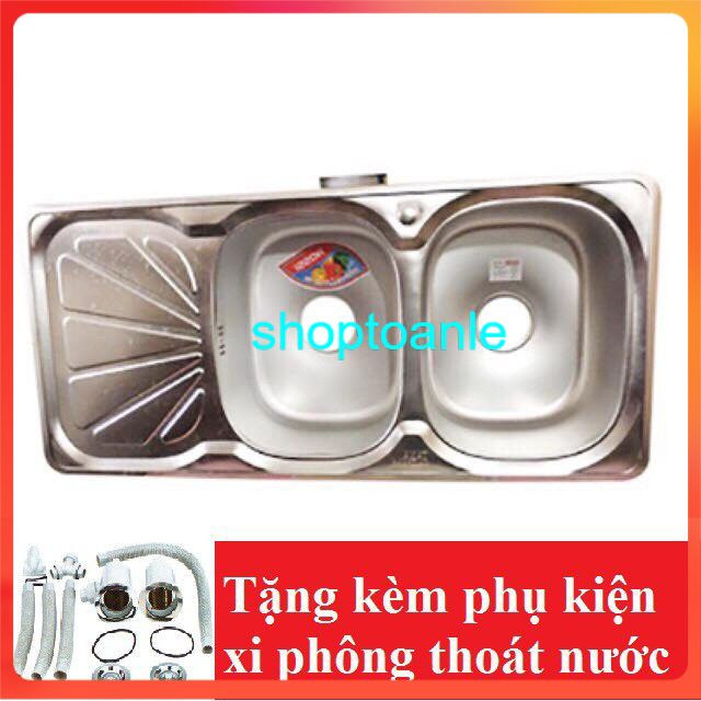 [FREESHIP] Chậu rửa bát Inox Tân Á xuất khẩu 2 ngăn (có bàn phụ) - đã đủ phụ kiện thoát nước