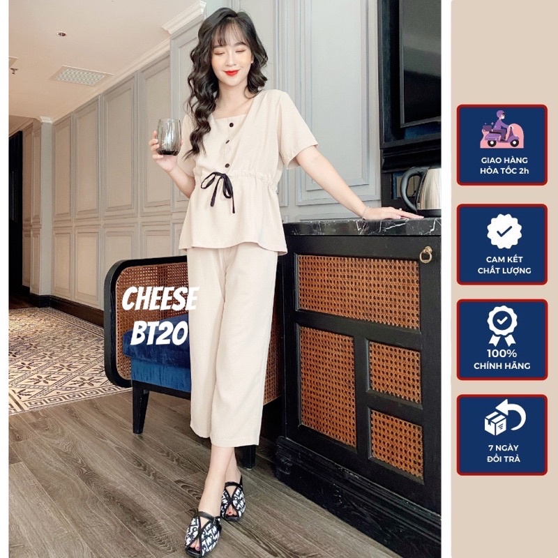 Bộ Bầu Mặc Nhà Mùa Hè Chất Mát Có Khóa Sau Sinh BT20