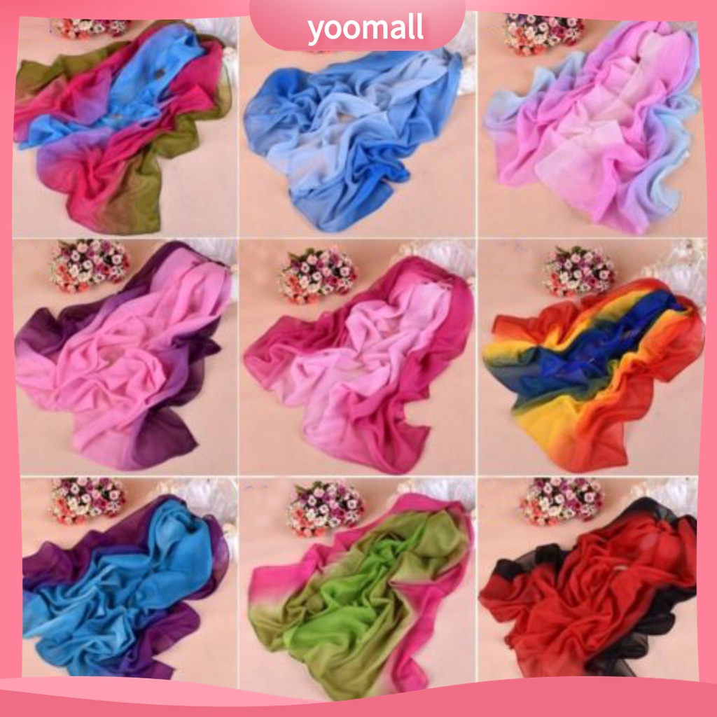 Yomall♡ Khăn Choàng Chiffon Dài Màu Gradient Mềm Mại Thời Trang Đi Biển Cho Nữ