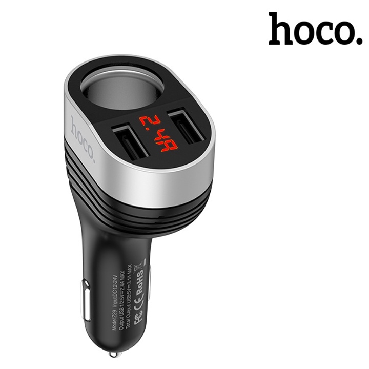 Sản Phẩm Bộ chia tẩu sạc ô tô nhãn hiệu Hoco Z29, dòng ra 2.4A, công suất 96W