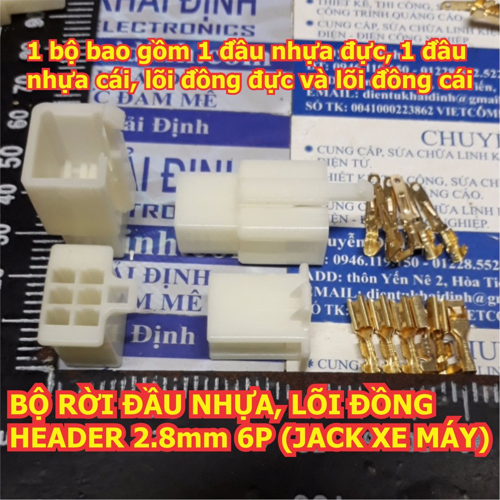 BỘ RỜI ĐẦU NHỰA và LÕI ĐỒNG cos xe máy, HEADER 2.8mm 2P/3P/4P/6P/9P (JACK, cos XE MÁY) kde1697