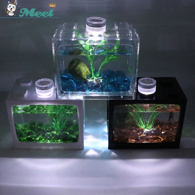 Bể Cá Mini Bằng Acrylic Trong Suốt Có Đèn Led Trắng Thiết Kế Xếp Chồng Sáng Tạo