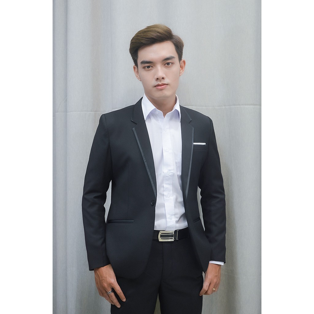 Áo vest nam 1 nút ôm body màu đen viền đen