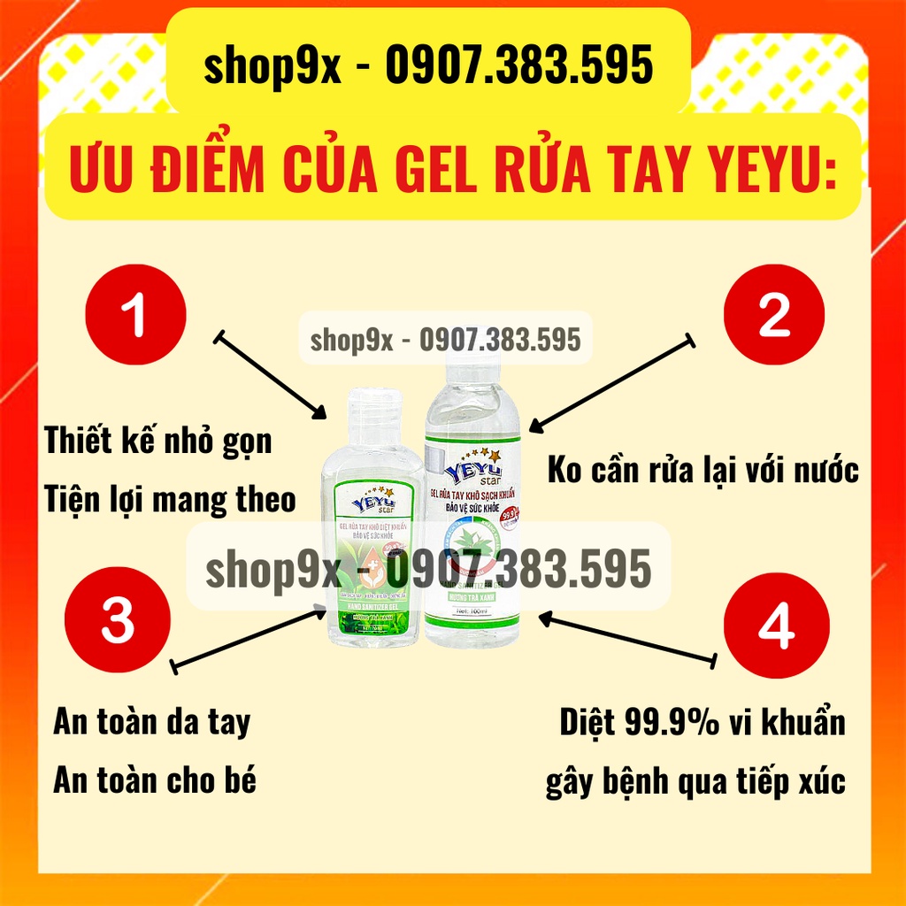 Gel Rửa Tay Khô Yeyu Star Hương Trà Xanh 100ml &amp; 70ml