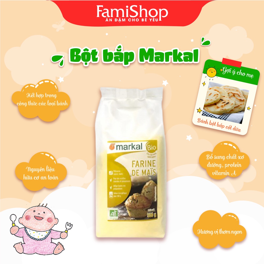 FamiShop Bột bắp nguyên liệu hữu cơ Markal 500g nhập khẩu Pháp