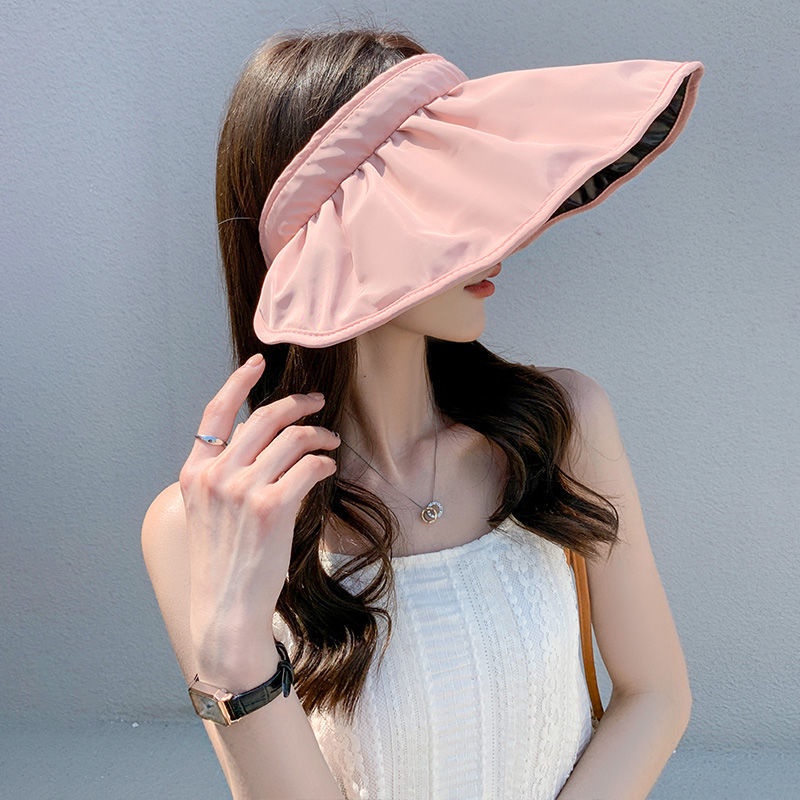 Mũ Chống Nắng Vành Rộng Hở Chóp Có Keo Dán Màu Đen Chống Tia Cực Tím Phong Cách Mới Mùa Hè Đi Biển Cho Nữ