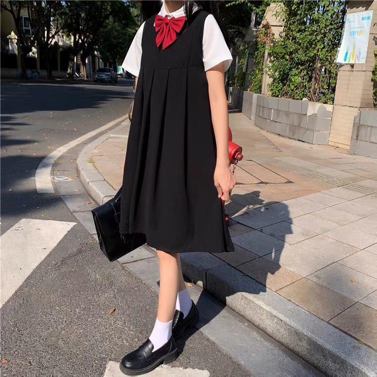 Đầm Yếm Dáng Rộng Phong Cách Học Sinh Nhật Bản Thời Trang Mùa Hè Cho Nữ