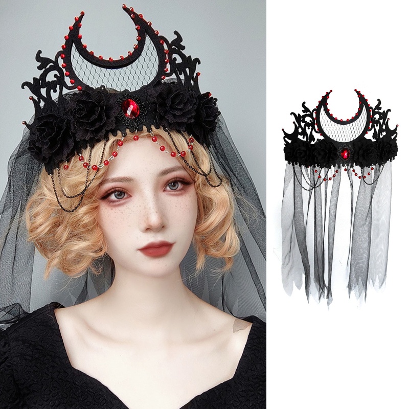 Băng Đô Cài Tóc Hình Vương Miện Màu Đen Phong Cách Gothic Ngày Halloween