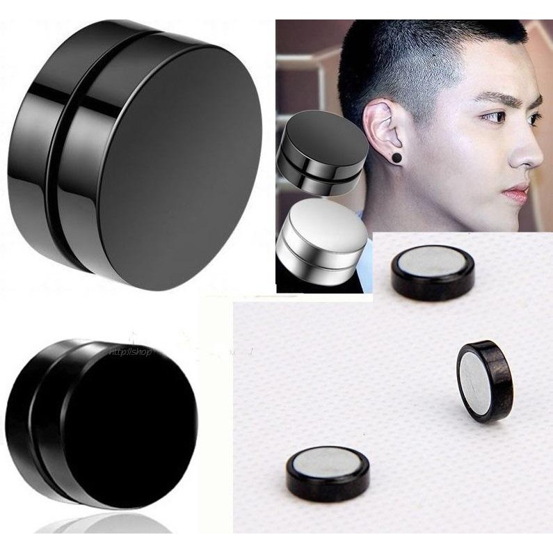 1 đôi bông tai nam châm inox cá tính nam nữ thời trang không cần bấm lỗ tai - 1 đôi khuyên tai nam châm hình tròn