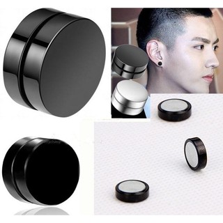 1 đôi bông tai nam châm inox cá tính nam nữ thời trang không cần bấm lỗ tai - 1 đôi khuyên tai nam châm hình tròn màuđen