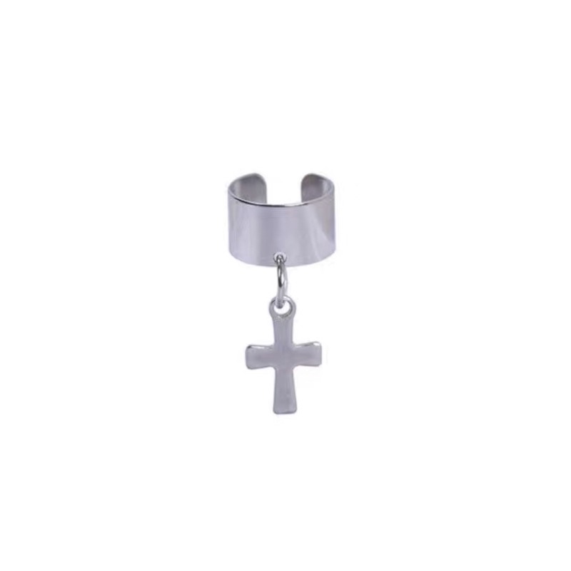 Khuyên tai kẹp vành không cần bấm lỗ mặt hình thánh giá thép titan không gỉ phong cách Hiphop