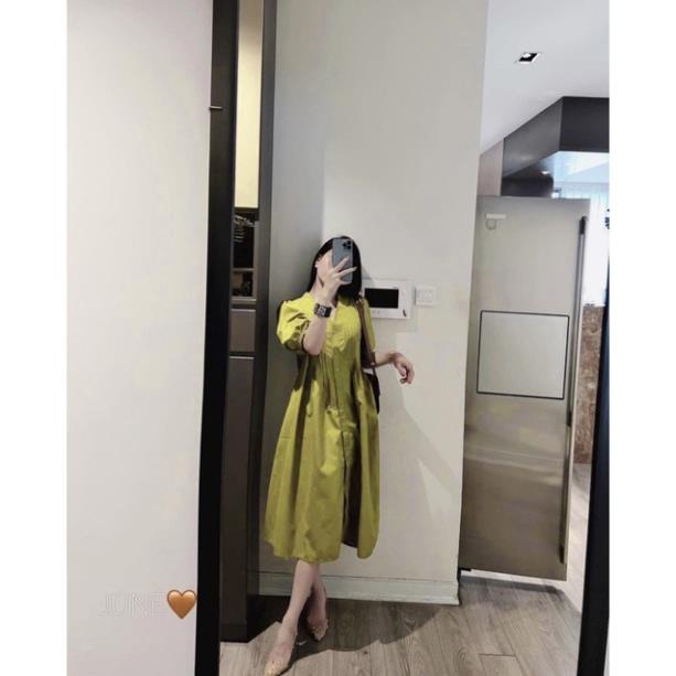 VÁY CỐM DÁNG SUÔNG LI NGỰC TAY BỒNG NỮ