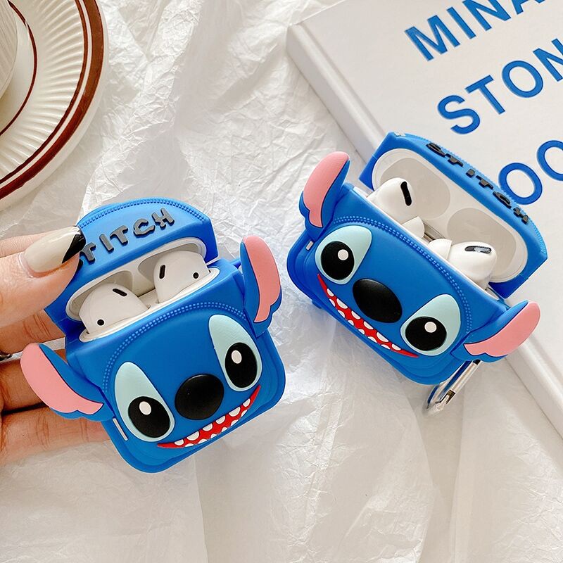Vỏ Bảo Vệ Hộp Sạc Tai Nghe Airpods 1 2 3 Pro Hình Stitch Dễ Thương Kèm Móc Treo Tiện Dụng