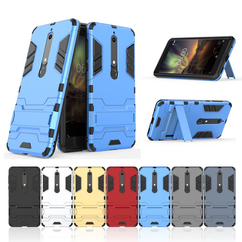 Nokia 6 [2018] Case, 5.5" Hard PVC+Rubber Cover Kickstand