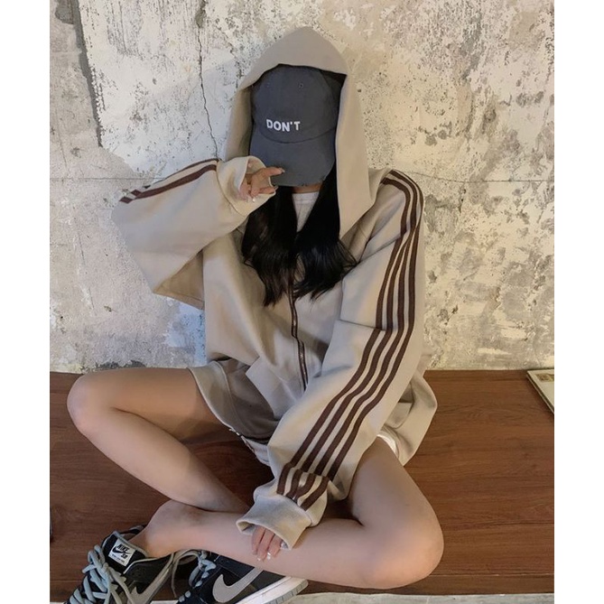 Áo khoác hoodie unisex nỉ bông cotton dưới 80kg- Áo khoác hoodie 4 sọc | BigBuy360 - bigbuy360.vn