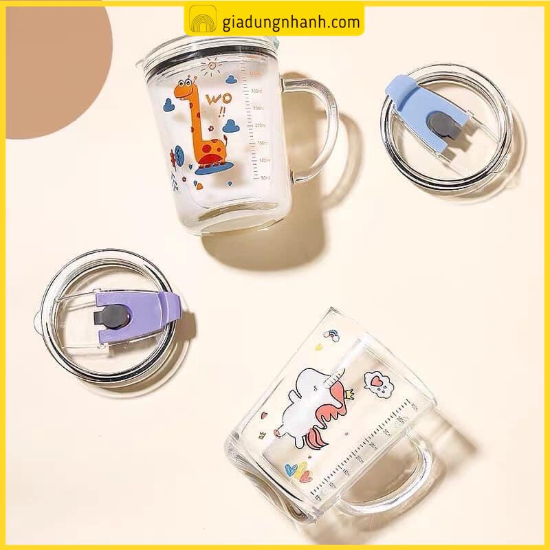 Cốc Thuỷ Tinh Chia Vạch Ml Có Nắp Chống Đổ
