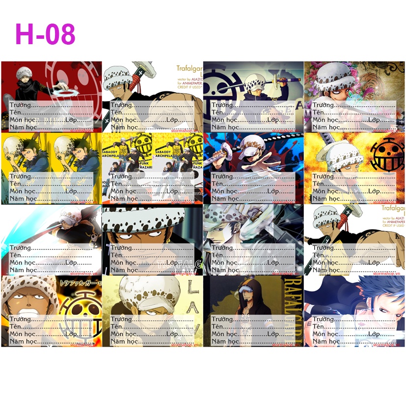 Nhãn vở anime One Piece - 1 set 16 hình