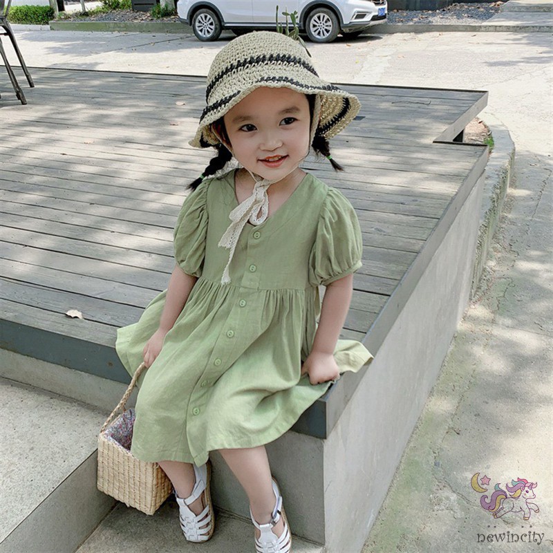 Đầm Tay Con Xòe In Họa Tiết Hàn Quốc Cho Bé