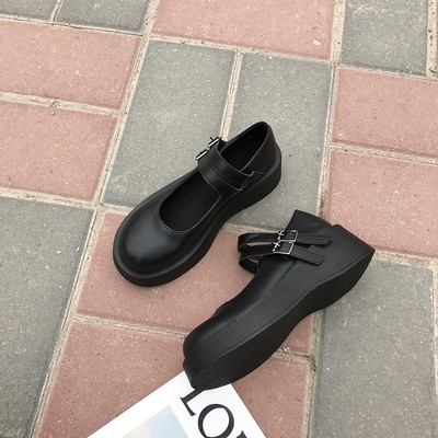 Giày Mary Janes mũi tròn phong cách retro đế xuồng mã K018