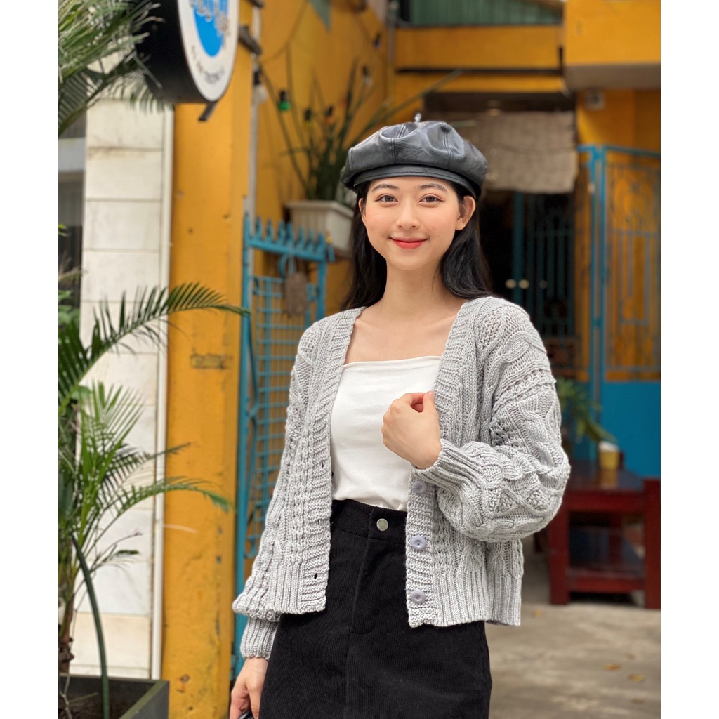 Áo cardigan len dệt kim form croptop phong cách Hàn Quốc