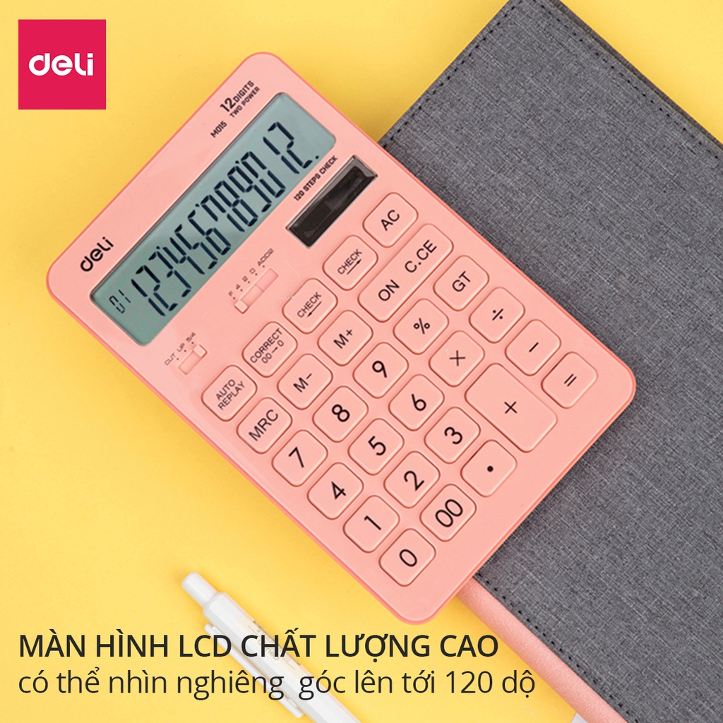 Máy tính để bàn Deli - 12 số - Nhiều màu sắc - Xanh dương/Hồng/Vàng - 1 chiếc - EM01531 / EM1541 / EM01551