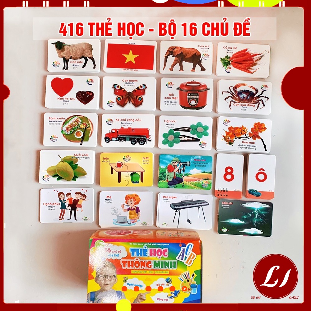 Bộ thẻ học 16 chủ đề song ngữ Anh Việt (có 416 thẻ) cho bé phát triển