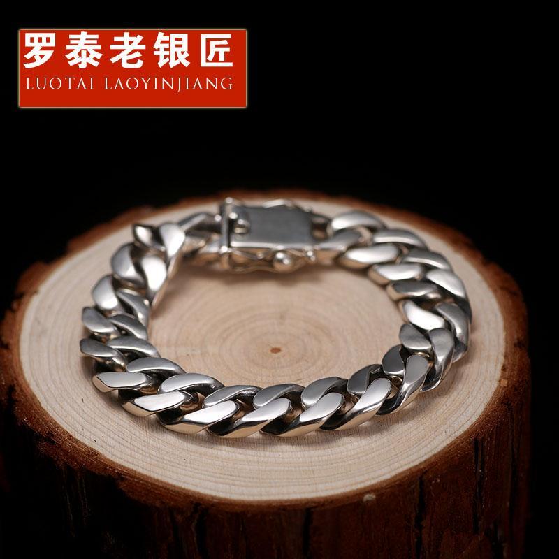 Luotai Old Silversmith 925 Bạc Độc Đoán Nam Vòng Tay Thời Trang Roi Dây Chuyền Mở Rộng Dày Vòng Tay 