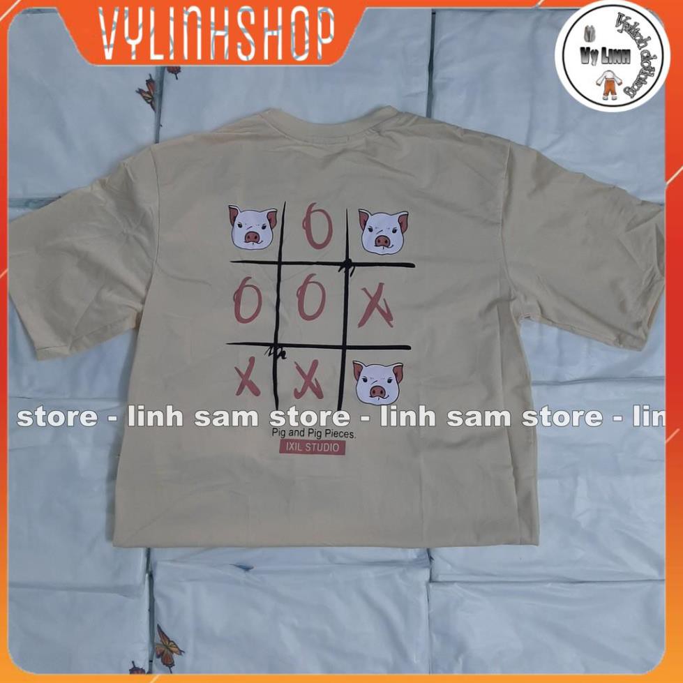 Áo thun nữ tay lỡ freesize phông form rộng dáng Unisex, mặc lớp, nhóm, cặp in hình CỜ CARO ĐẦU CON HEO