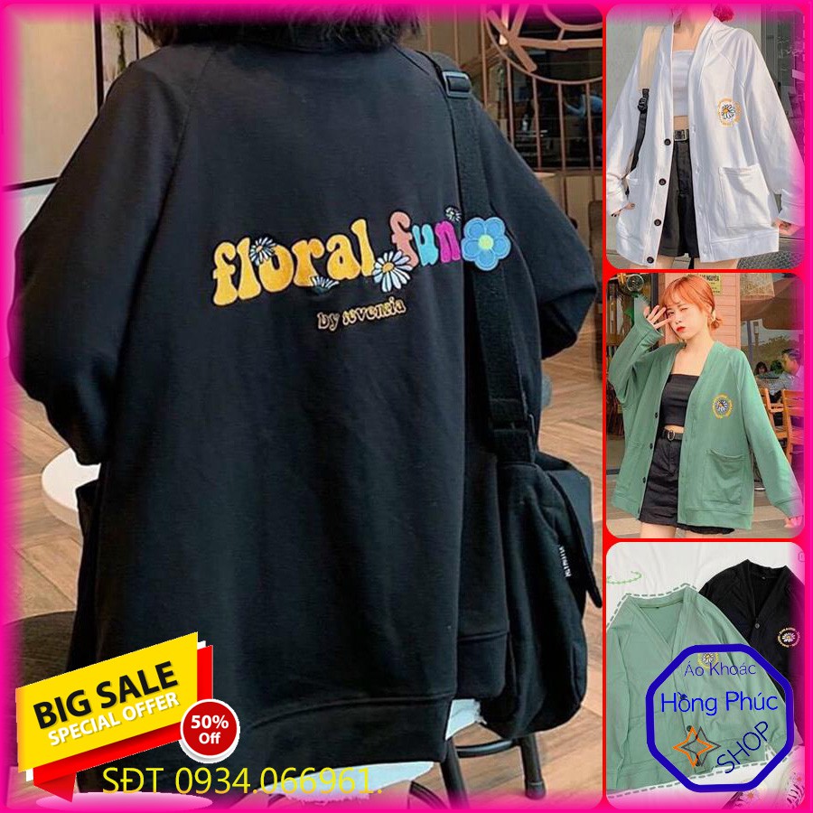 [Giá Sale] ÁO KHOÁC NỈ NGOẠI CARDIGAN Floral Fun (HD1960 - Kèm Ảnh Thật)