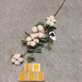 Hoa Vải Hoàn Mỹ - Hoa Giả Cành Bông Gòn Điểm Lá Ngót (LN558)