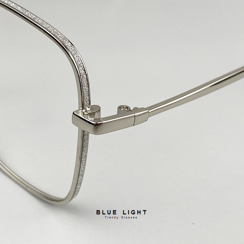 Gọng Kính Cận, Kính Giả Cận Nam Nữ, Mắt Vuông To Viền Nhũ Ánh Kim, Gọng Kim Loại Cứng Cáp Bạc Đen Hàn Quốc - BLUE LIGHT